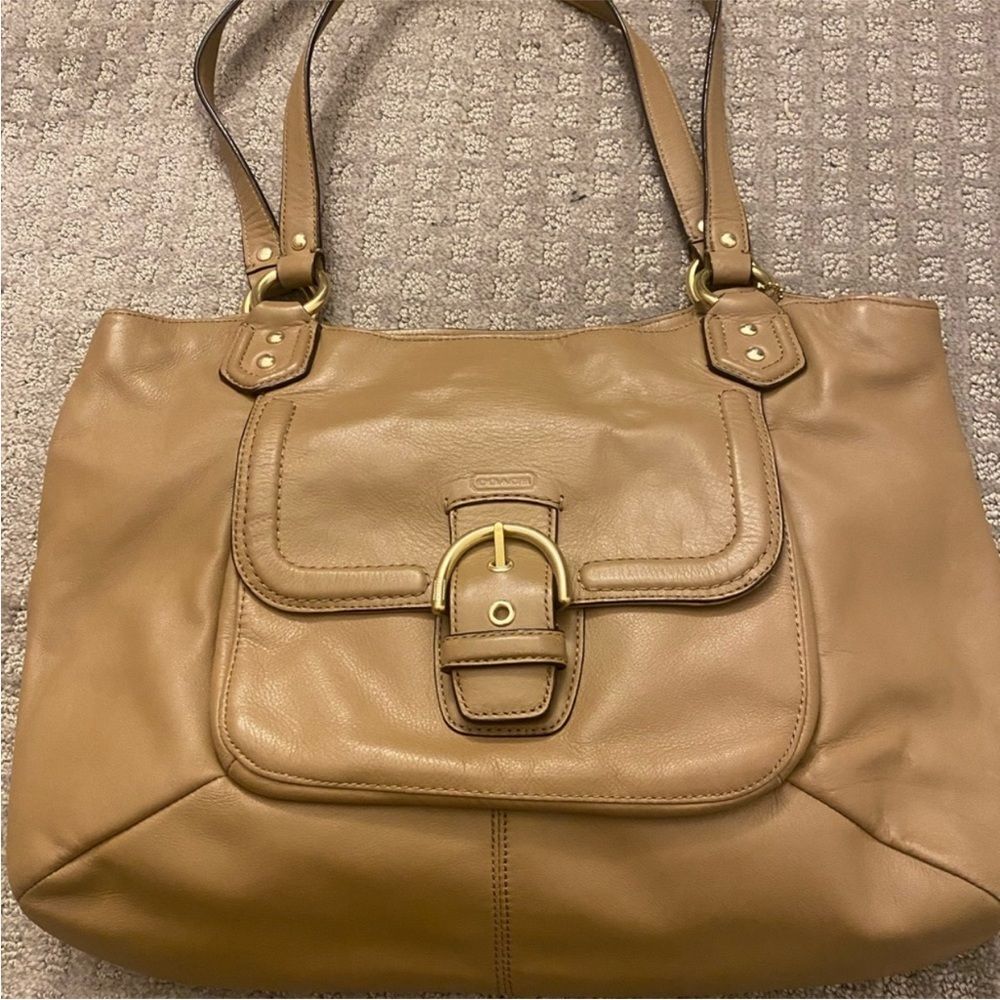 Coach Campbell Tan Leather
Shoulder Bag with Gold Hardware